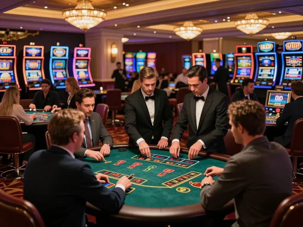 Players enjoying dynamic blackjack gameplay at ALO8 casino, showcasing lively atmosphere and professional dealers.