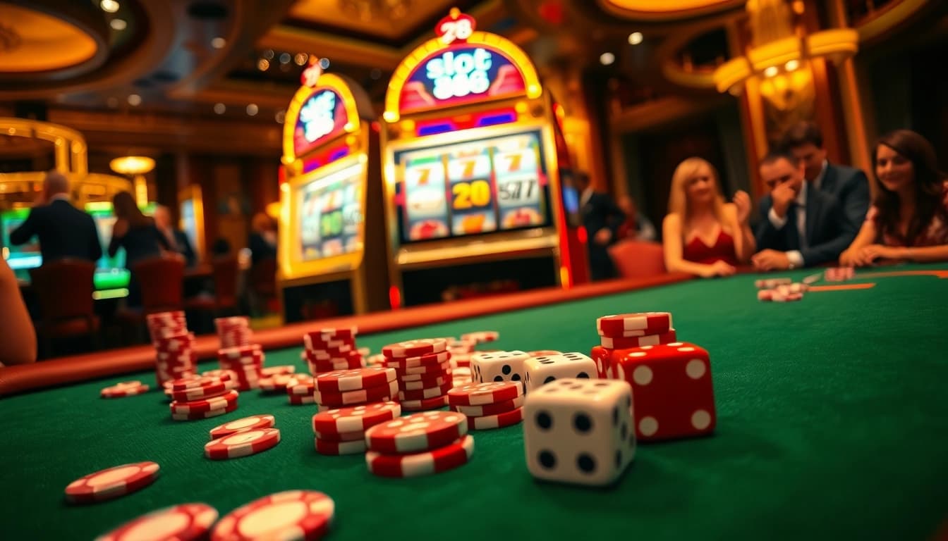 Berinteraksi dengan mesin slot88 di atmosfer kasino yang hidup, menunjukkan kemewahan dan kegembiraan.