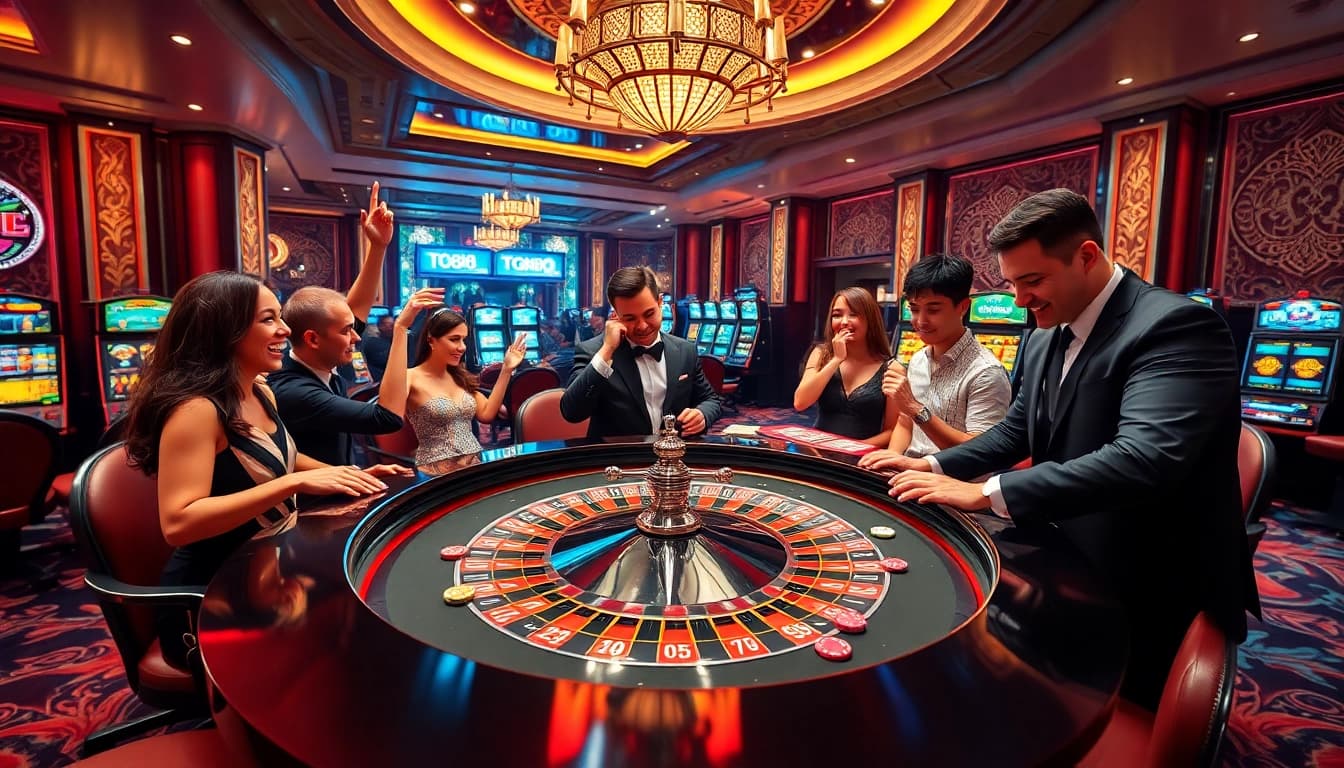 Excited players experience the thrill of tg88 at a luxurious casino table.