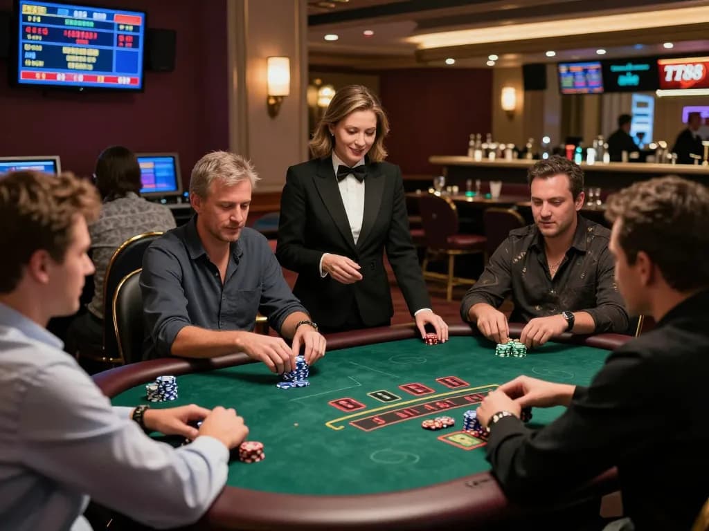 Exciting live casino environment at TT88 with players engaged in blackjack, creating a vibrant, immersive atmosphere.