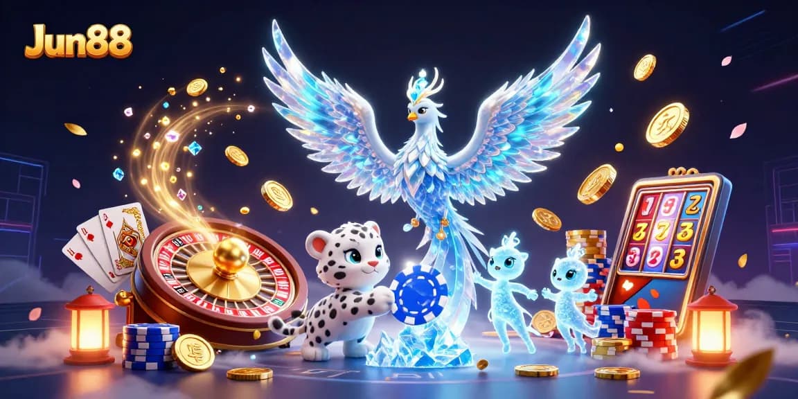 Experience thrilling gaming with Jun88, showcasing vibrant characters in an exciting casino scene.