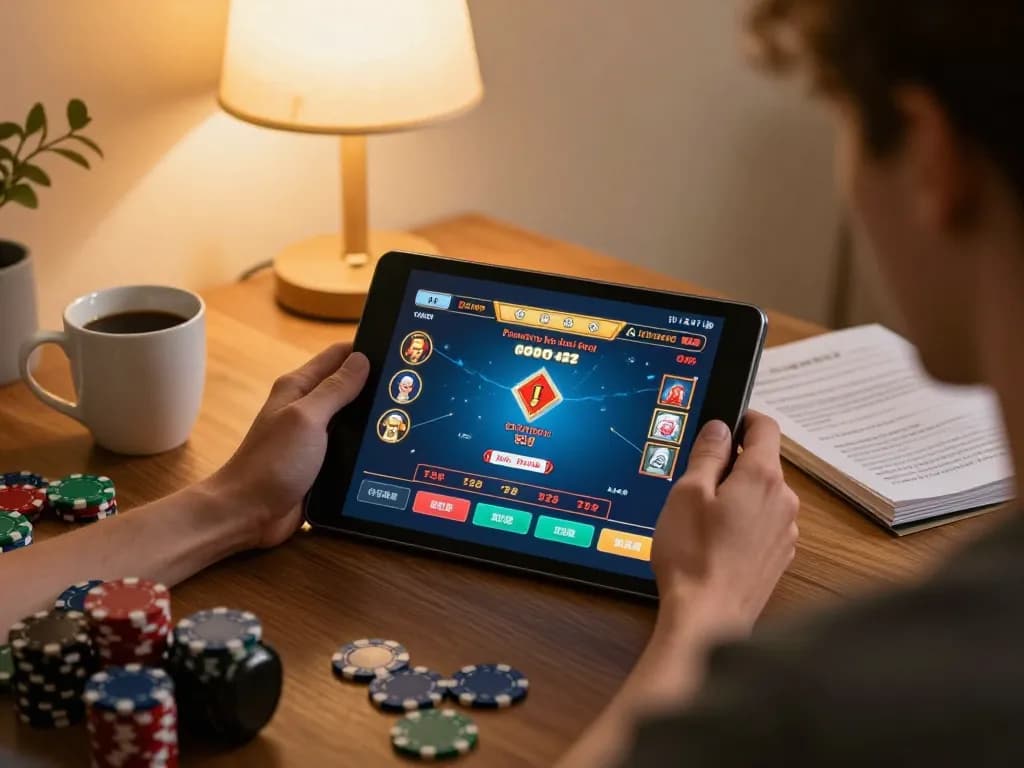 Play poker online at UU88 with a cozy home gaming setup including a tablet and strategy notes.