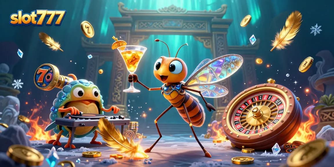 Experience the excitement of slot777 with energetic casino mascots and dynamic slot game elements.