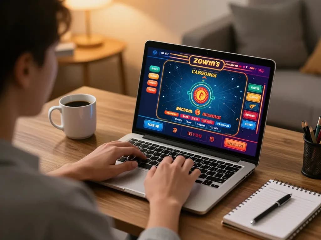 Zowin online gaming session with a player engaging in live casino games at home.