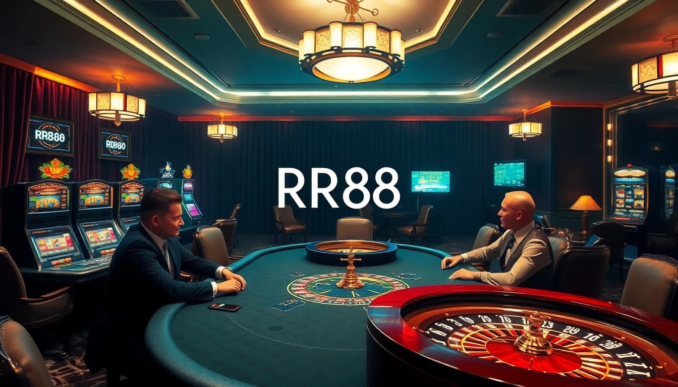 Engaged players enjoying a thrilling casino experience at RR88 with poker and roulette tables.