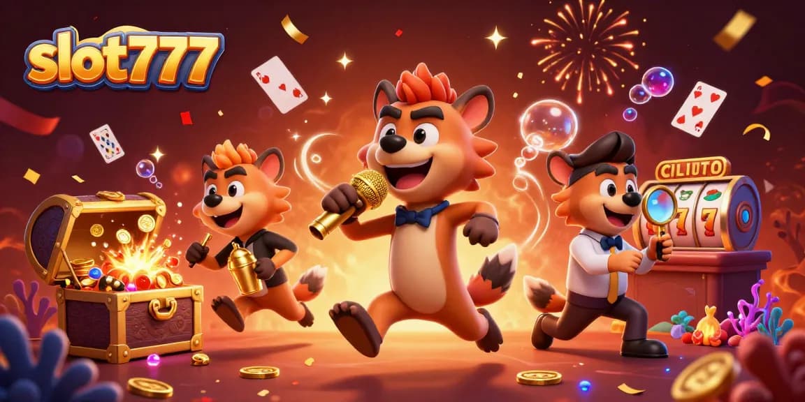Join the fun at slot777 casino with hyenas enjoying games and laughter amidst vibrant winnings.