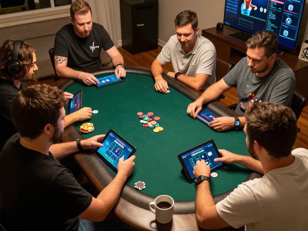 Nohu90 players engaged in an exciting online poker game from home, showcasing strategy and fun.