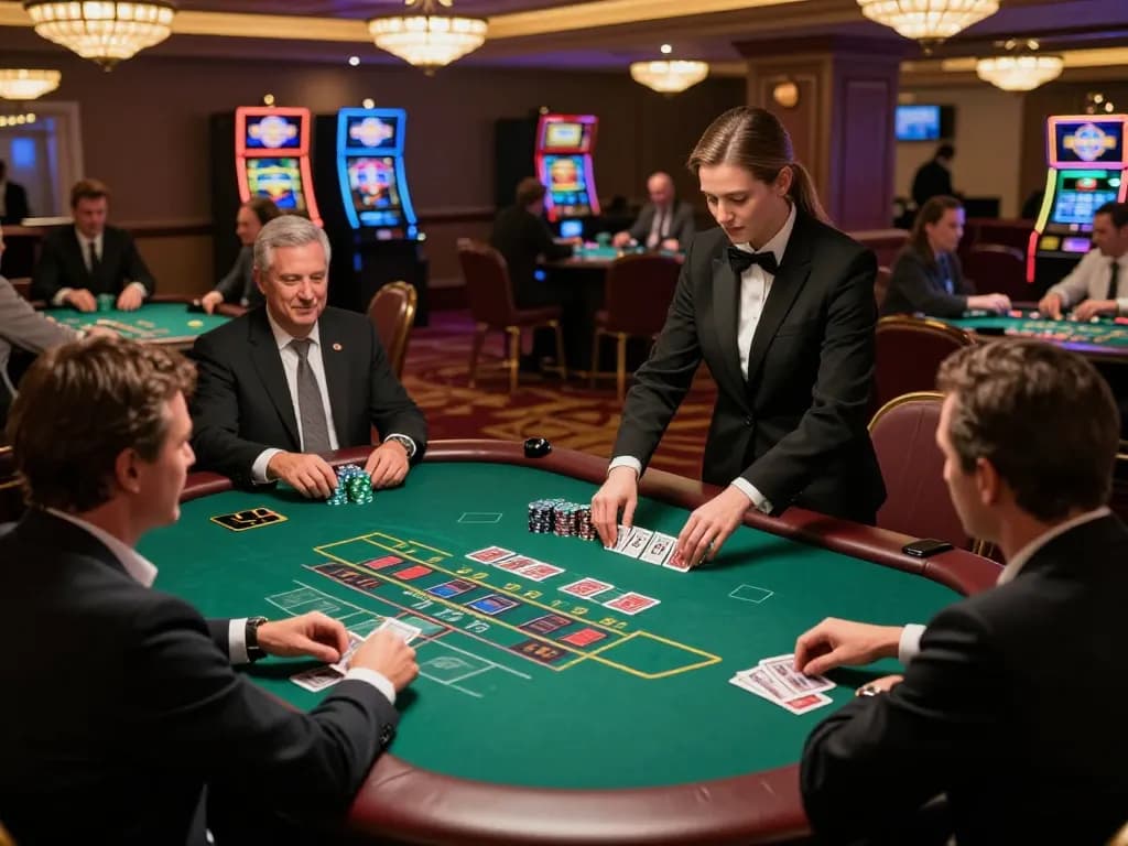 Engaged players at the go8 blackjack table strategizing their bets during an upscale live game.