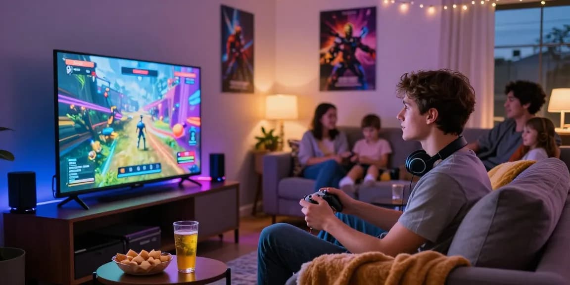 Engaging gaming moment with dramawave modded games in a cozy living room.