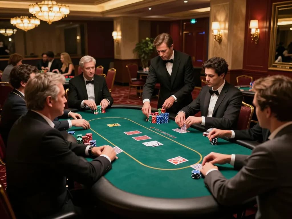 Players strategizing their moves in a high-stakes poker game at B52CLUB, showcasing tension and elegance.