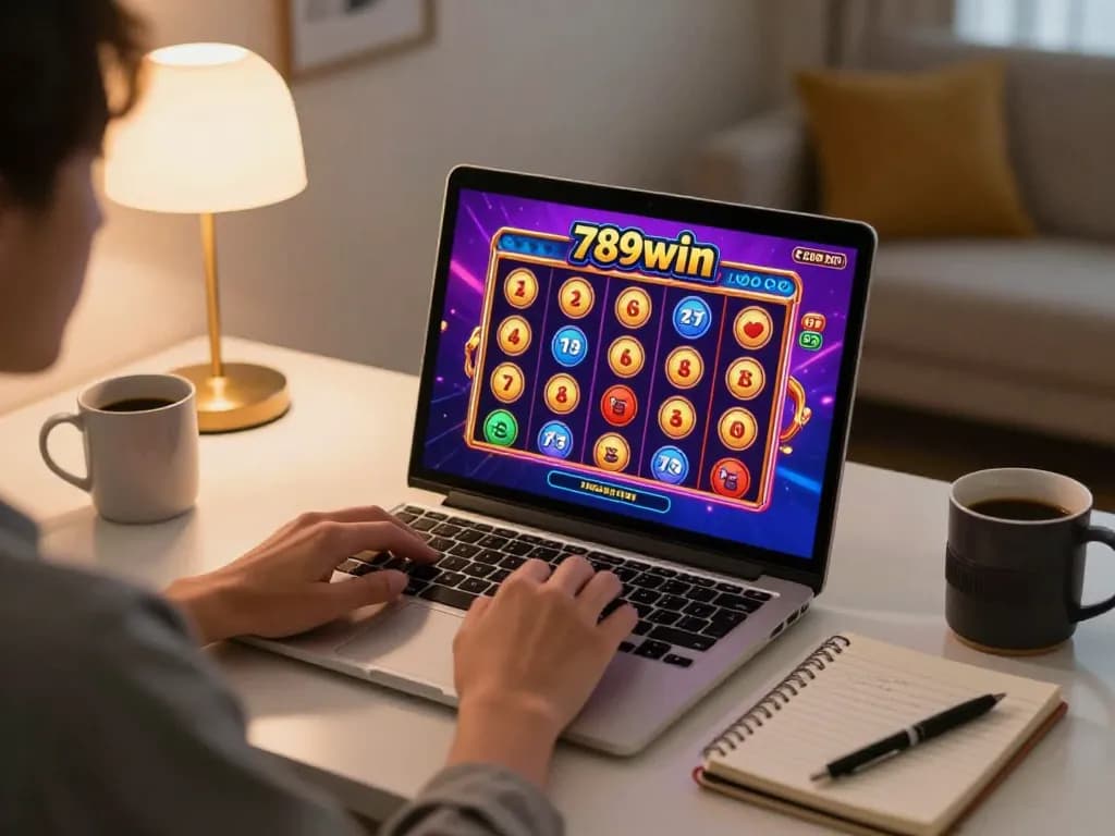 Engaging in online gameplay with 789win on a cozy laptop setup, emphasizing responsible gambling atmosphere.