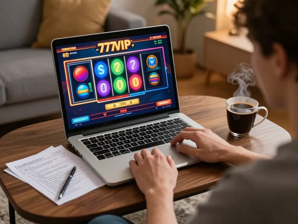 Engaging in exciting gameplay on 777VIP online casino on a laptop at home.