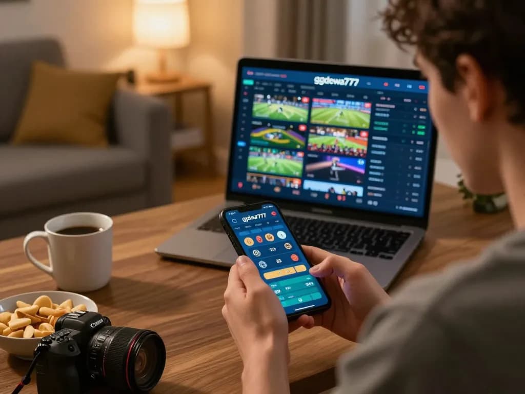 Taruhan di ggdewa777 menggunakan smartphone selama acara olahraga yang mendebarkan di rumah.
