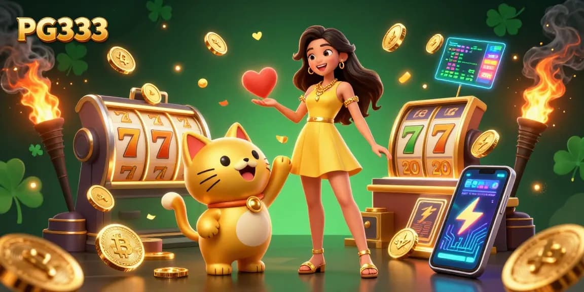 Engage with PG333 through vibrant casino elements and enchanting lucky charms.