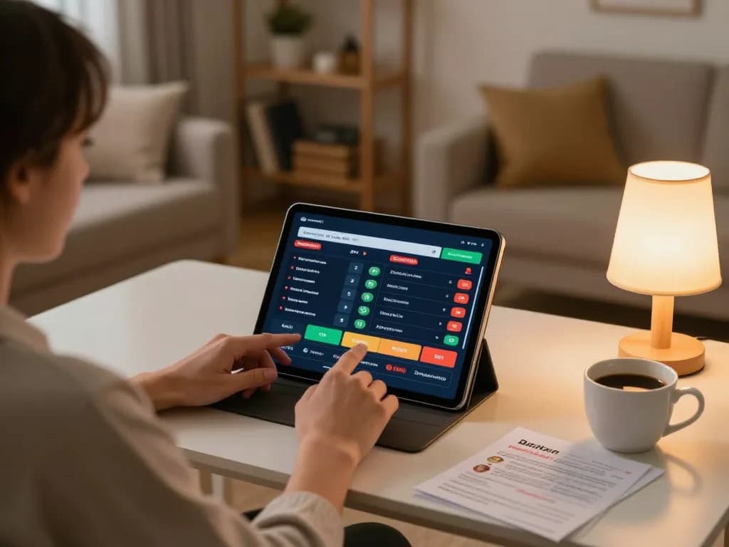 O8 player strategizing bets on a tablet, enhancing their online gambling experience.