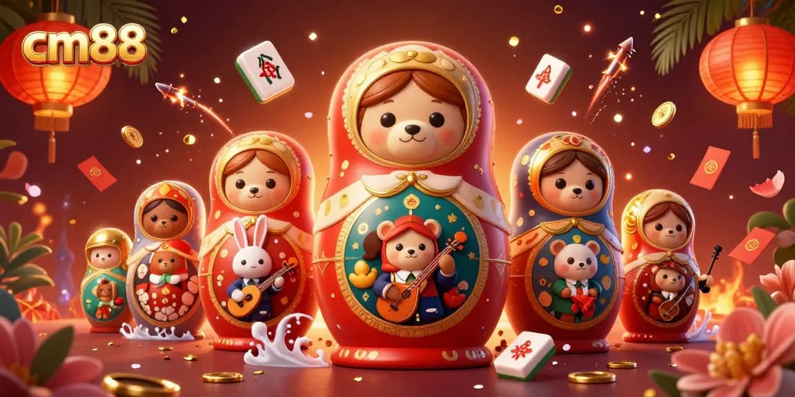 Spin RTP bonuses with cm88's engaging 3D casino-themed illustration featuring playful characters.