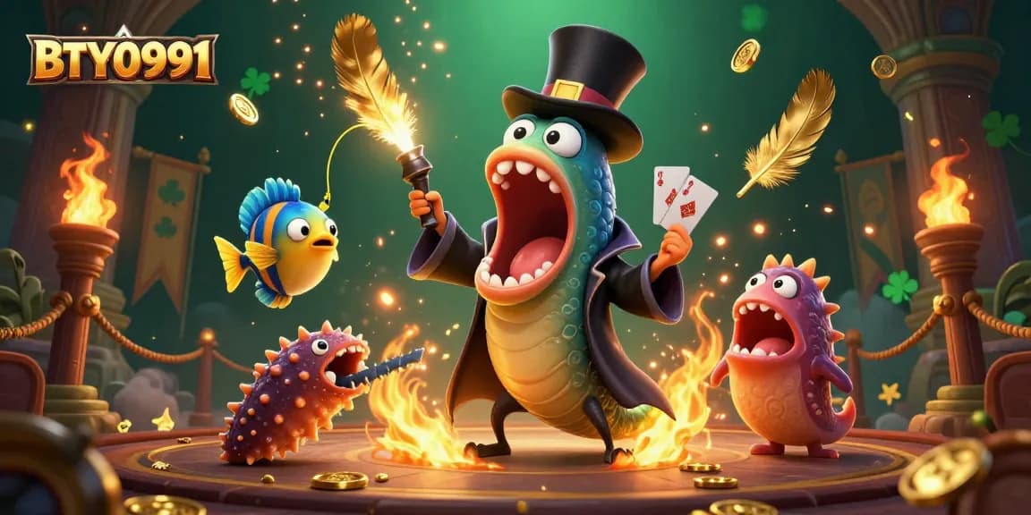 Engage with BTY0991 as the gulper eel performs tricks amidst a vibrant casino scene.