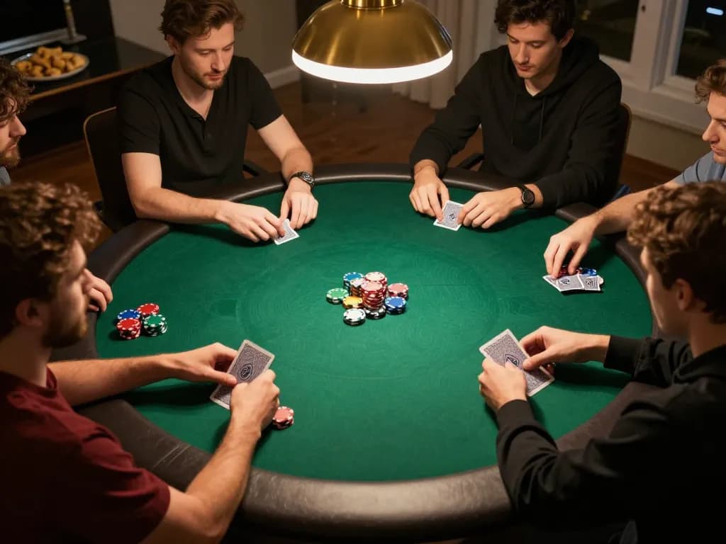 Players enjoying a thrilling poker game at home with SC88 cards and chips on the table