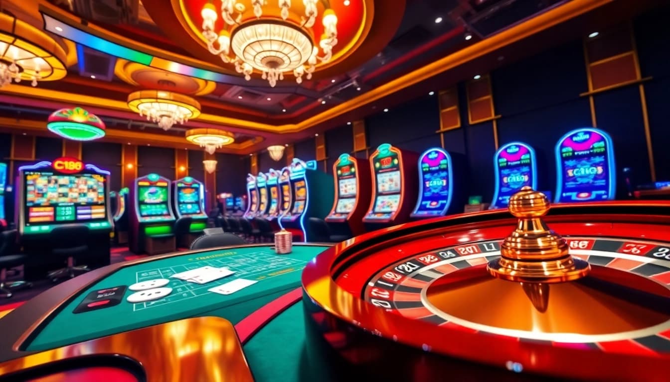 C168 engaging online casino scene with roulette wheel and poker table action.