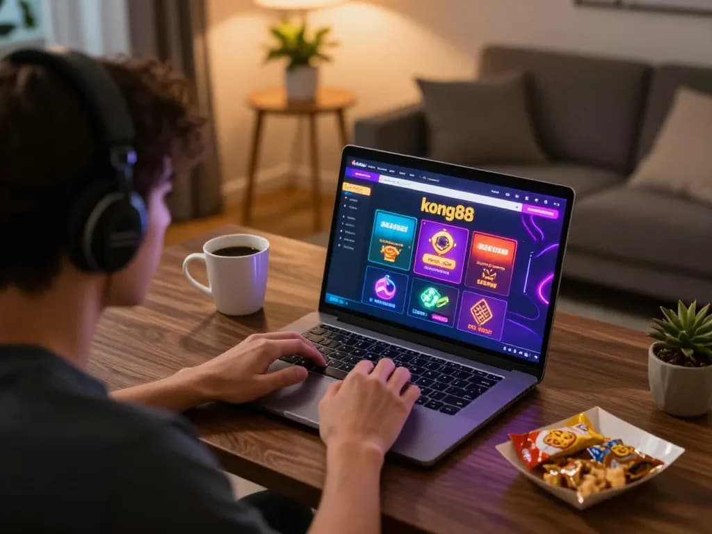 Play the exciting games at kong88 with a player engaged in online gaming at home.