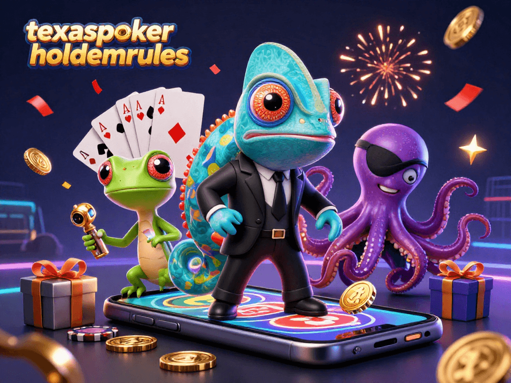 Engage in high-stakes poker action with texaspokerholdemrules in a vibrant casino illustration featuring dynamic characters.