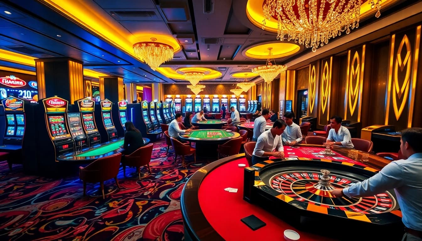 Players enjoying thrilling games at HM88 casino tables.