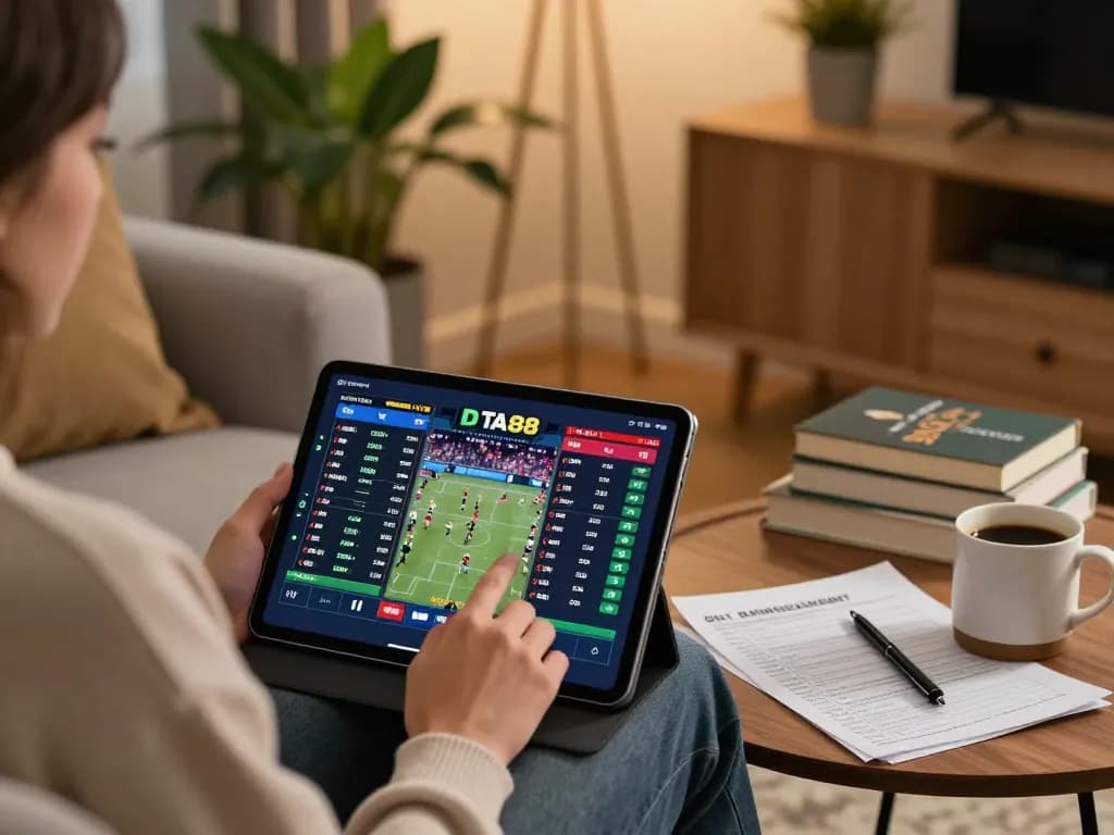Betting on sports via TA88 app while relaxing at home with notes