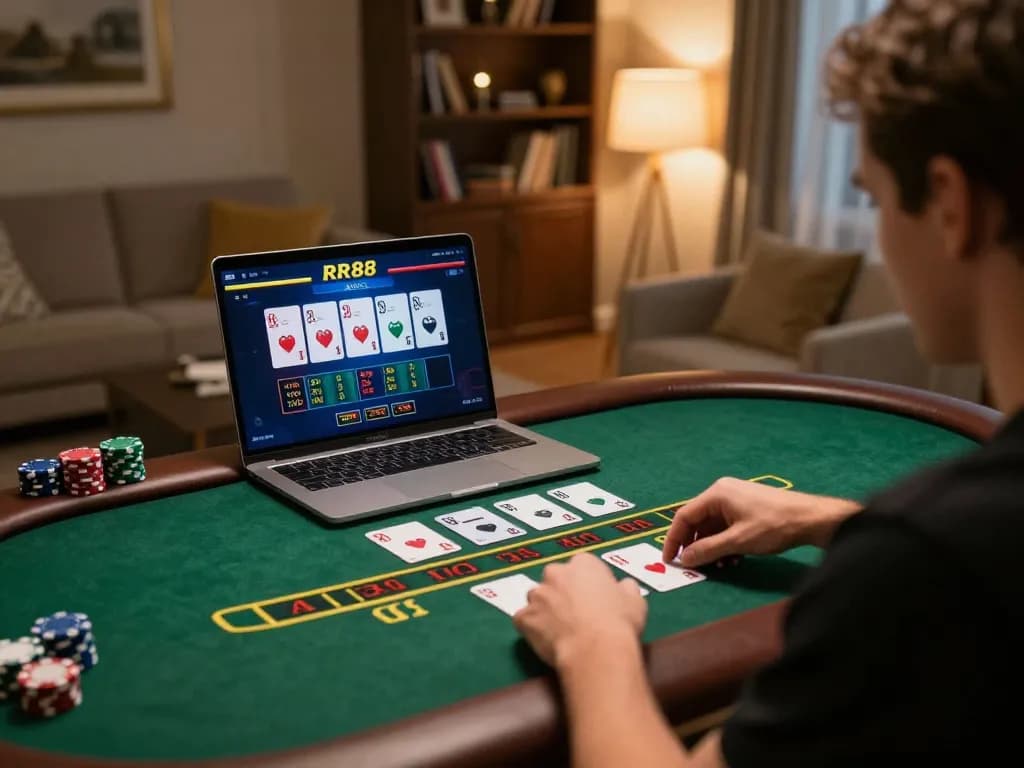 Player strategizing at home using RR88 online casino platform for enhanced gaming experience
