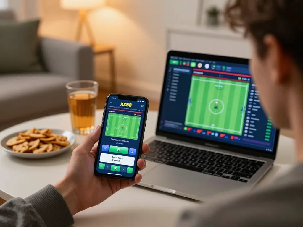 Person enjoying sports betting on the xx88 app on smartphone at home