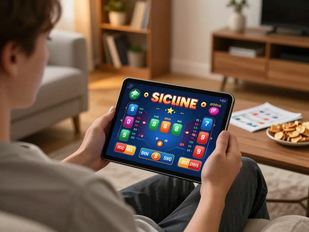 Sicbo Online gameplay on a tablet in a cozy living room, enhancing the home gaming experience.