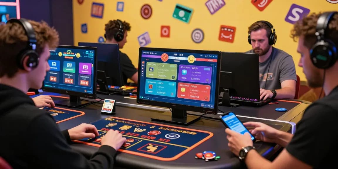 Exciting gaming atmosphere at credit card casinos, showcasing diverse games and payment options for online players.