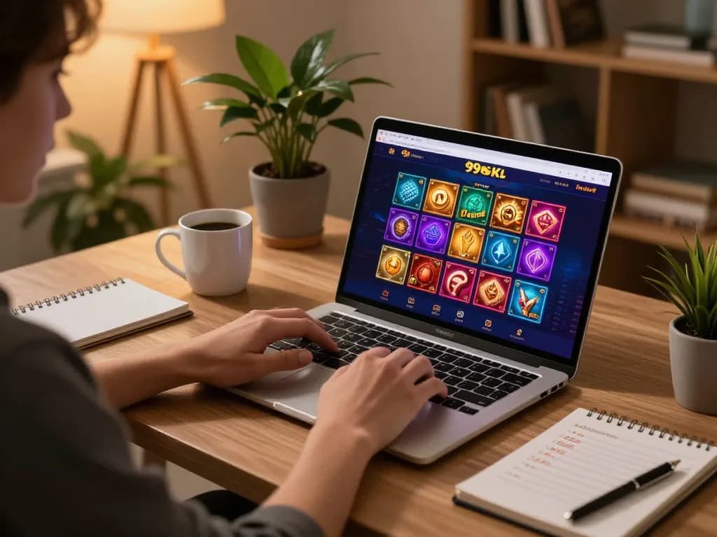 Engaging online gambling setup featuring 99ok casino interface on laptop, showcasing strategic gameplay.
