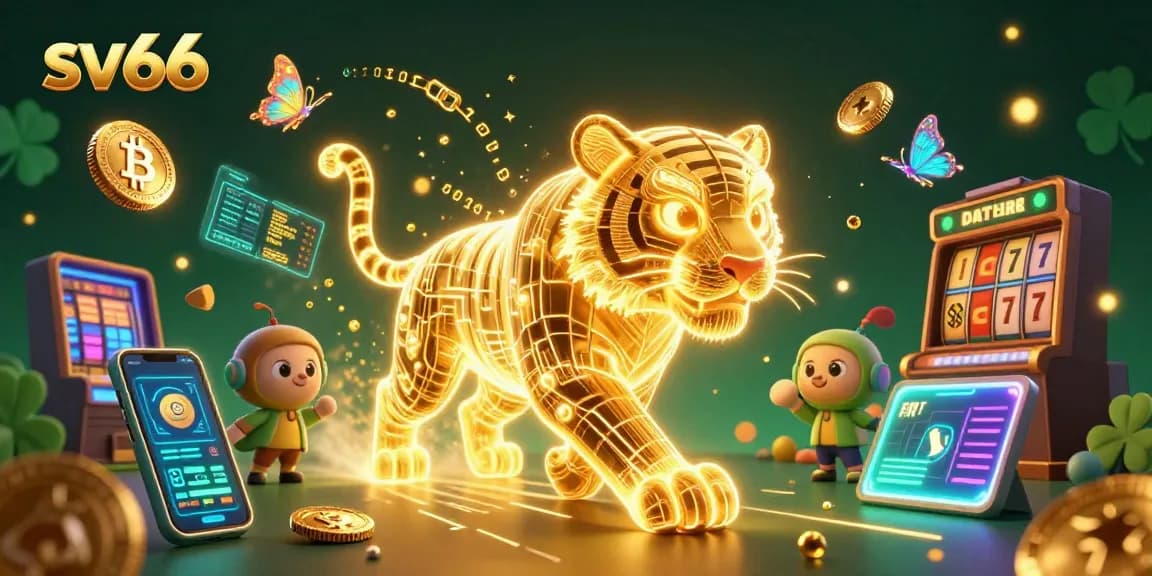 Experience thrilling gameplay with sv66, featuring a golden tiger and crypto elements in a dynamic casino scene.