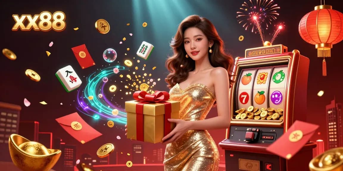 Engage in thrilling xx88 gameplay with festive elements and stunning visuals in a dynamic casino scene.