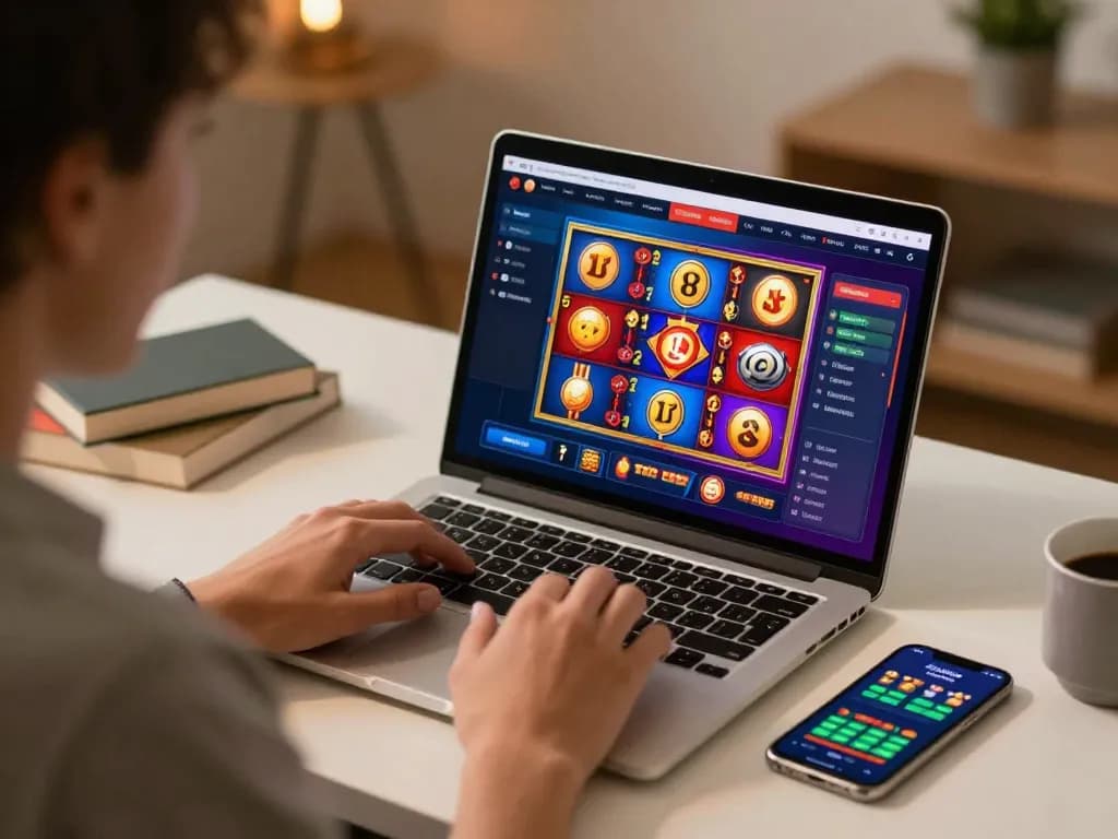 Player engaging in online casino gaming at home with FAFA828, using laptop for slots