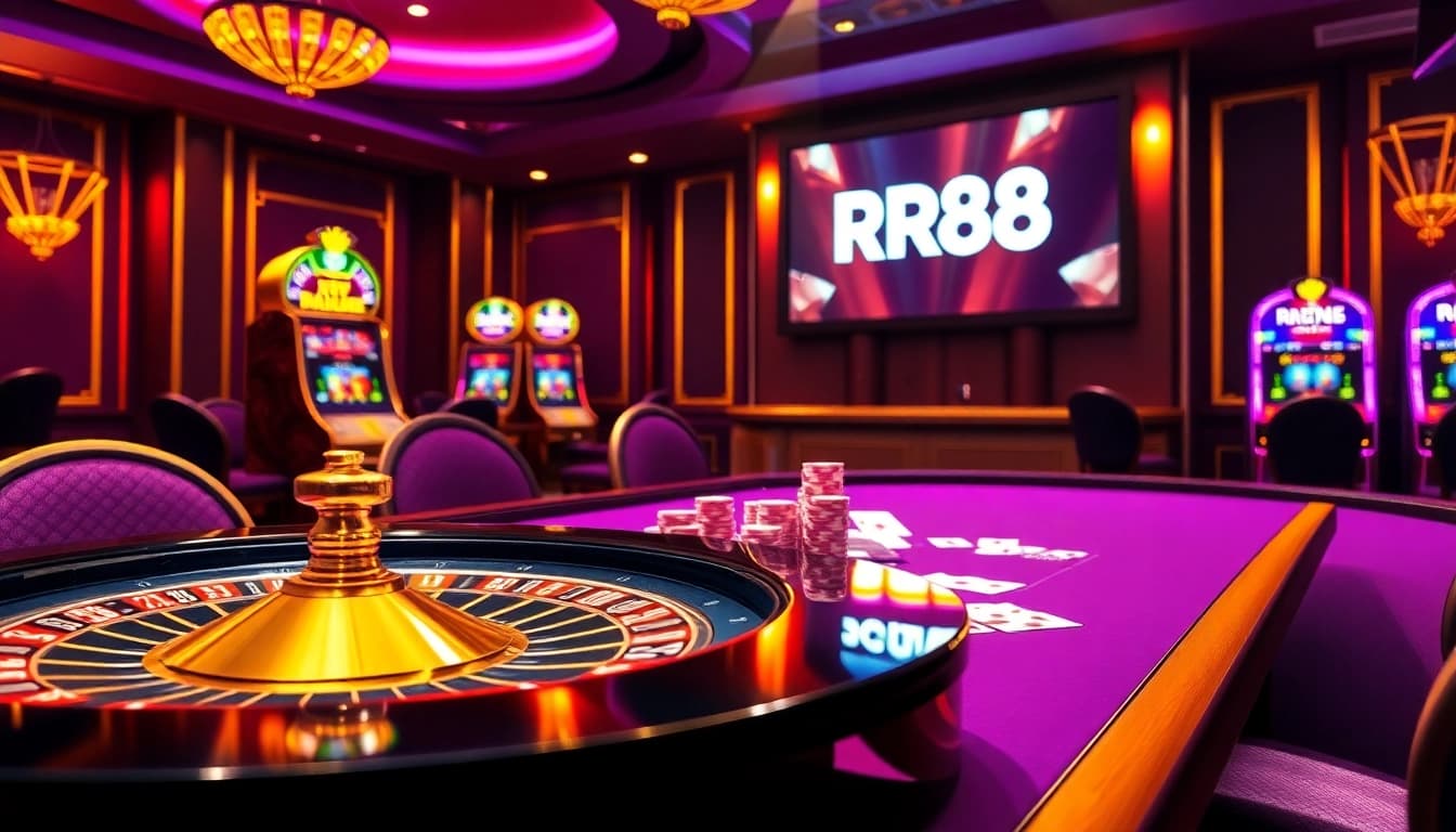 Join the excitement of gaming at https://rr88.mov/ with vibrant casino tables, roulette wheels, and colorful chips.