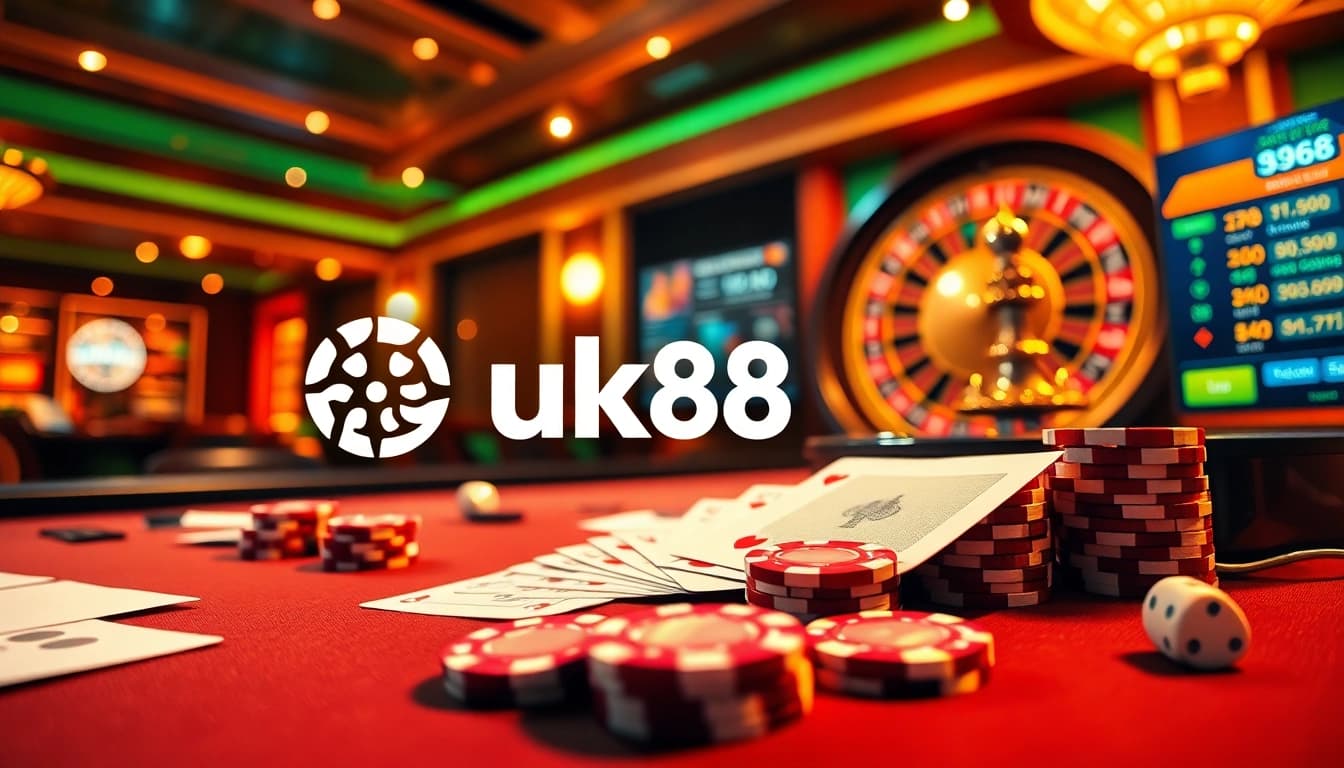Experience the excitement at nhà cái uk88 with vibrant casino tables, chips, and betting slips.