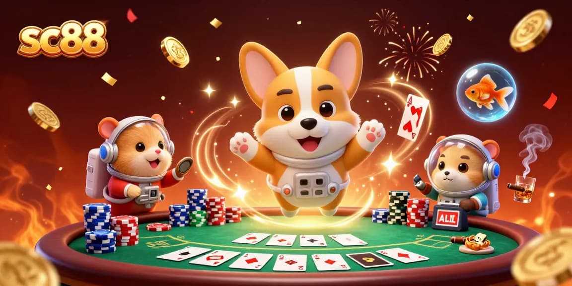 Experience thrilling wins with sc88 in a vibrant zero-gravity casino scene featuring playful characters and dynamic elements