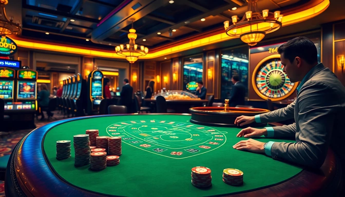 Experience the thrilling action at good88 with vibrant gaming tables and colorful poker chips.