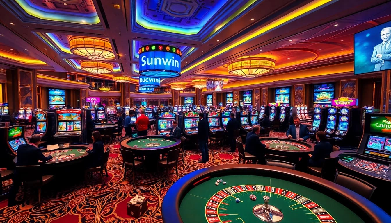 Gambling excitement at Sunwin Casino with vibrant tables and players in action.