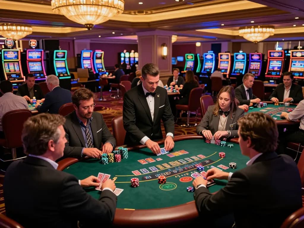 Players strategizing winning moves at 88vv blackjack tables under vibrant casino lighting