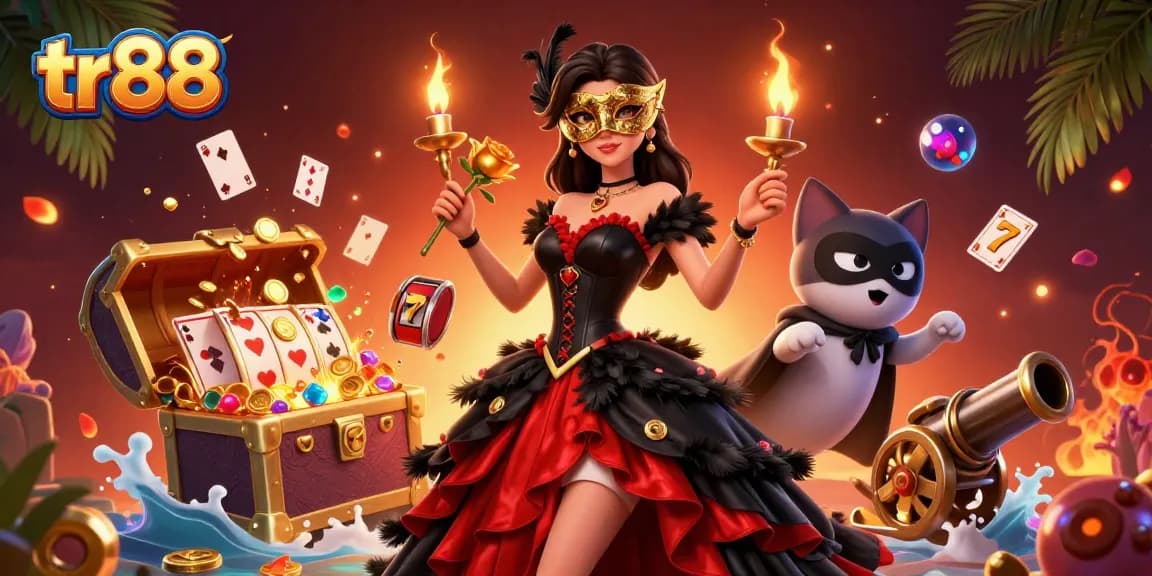 Win big at TR88 with a vibrant 3D casino scene featuring slots and gold treasures!