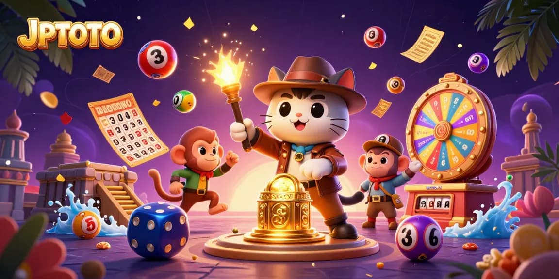 Engage with JPTOTO's vibrant casino adventure, featuring an archaeologist cat and monkey, exploring golden artifacts.