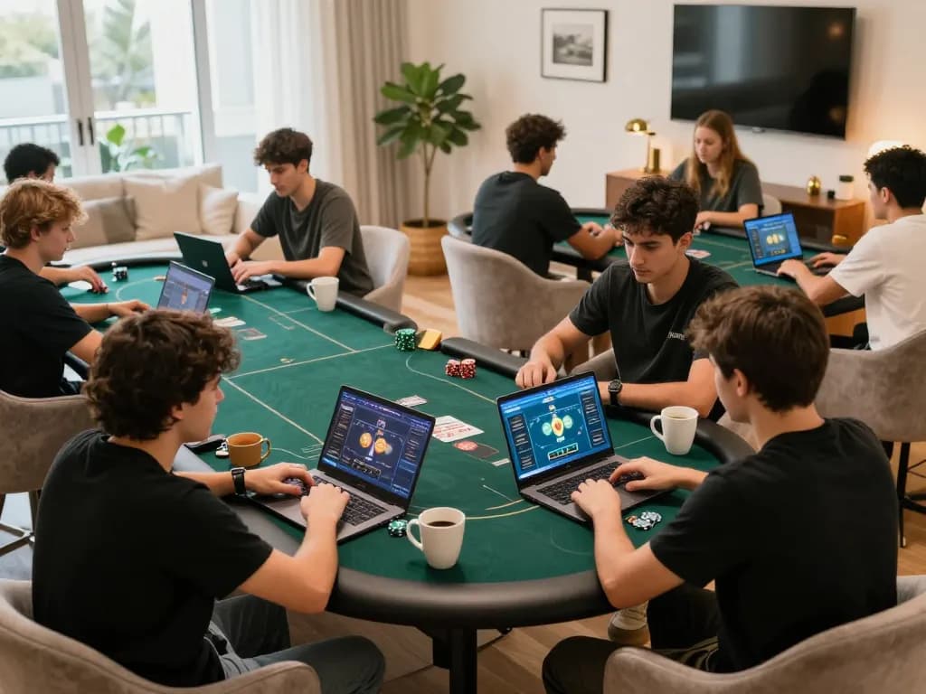 Engaging online poker players at home utilizing vvvwin for strategic gameplay.