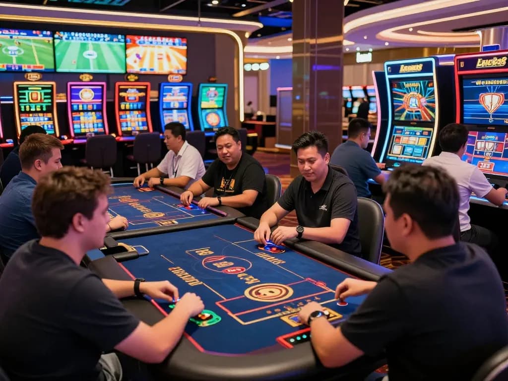 Engaged players enjoying a thrilling experience at Luck8 online casino with vibrant games and sports betting