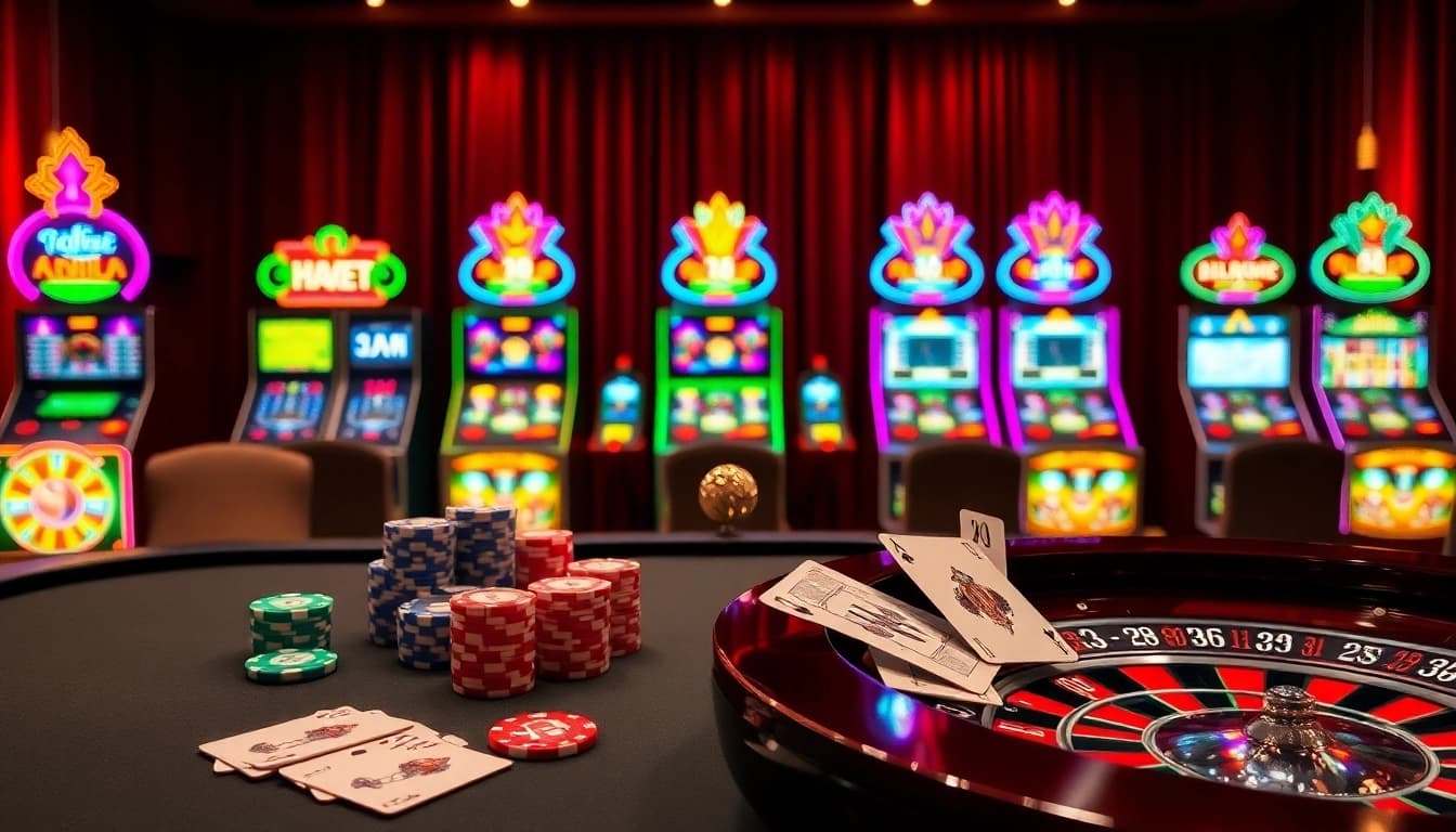 Players enjoying a thrilling hbbet game at an elegant casino table with vibrant roulette.
