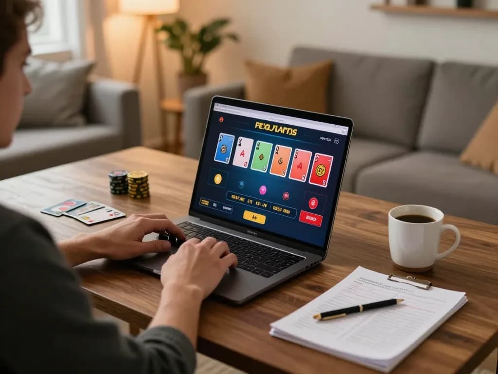 Engaging player using Lucky88 for online casino gaming at home.