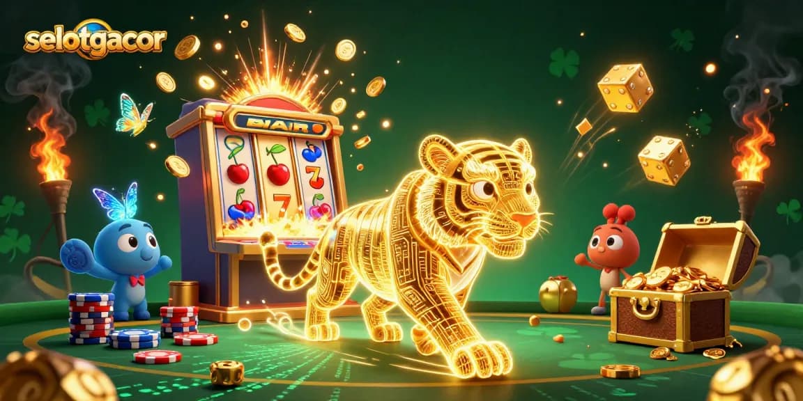 Experience the thrill of selotgacor with a vibrant digital casino scene featuring winning symbols and characters.