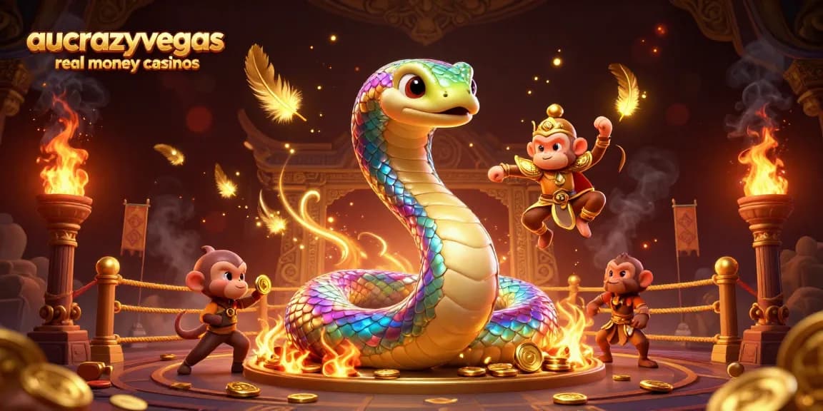 Experience aucrazyvegas real money casinos with lively characters and dynamic casino elements in an enchanting scene.