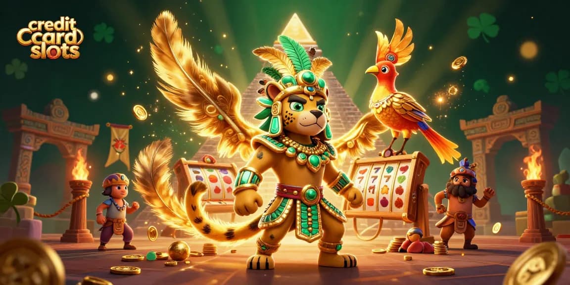 Engage with exciting credit card slots featuring vibrant symbols and dynamic 3D characters in an immersive scene.